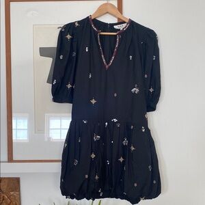Black and Gold Puff Sleeve Mini Sundress